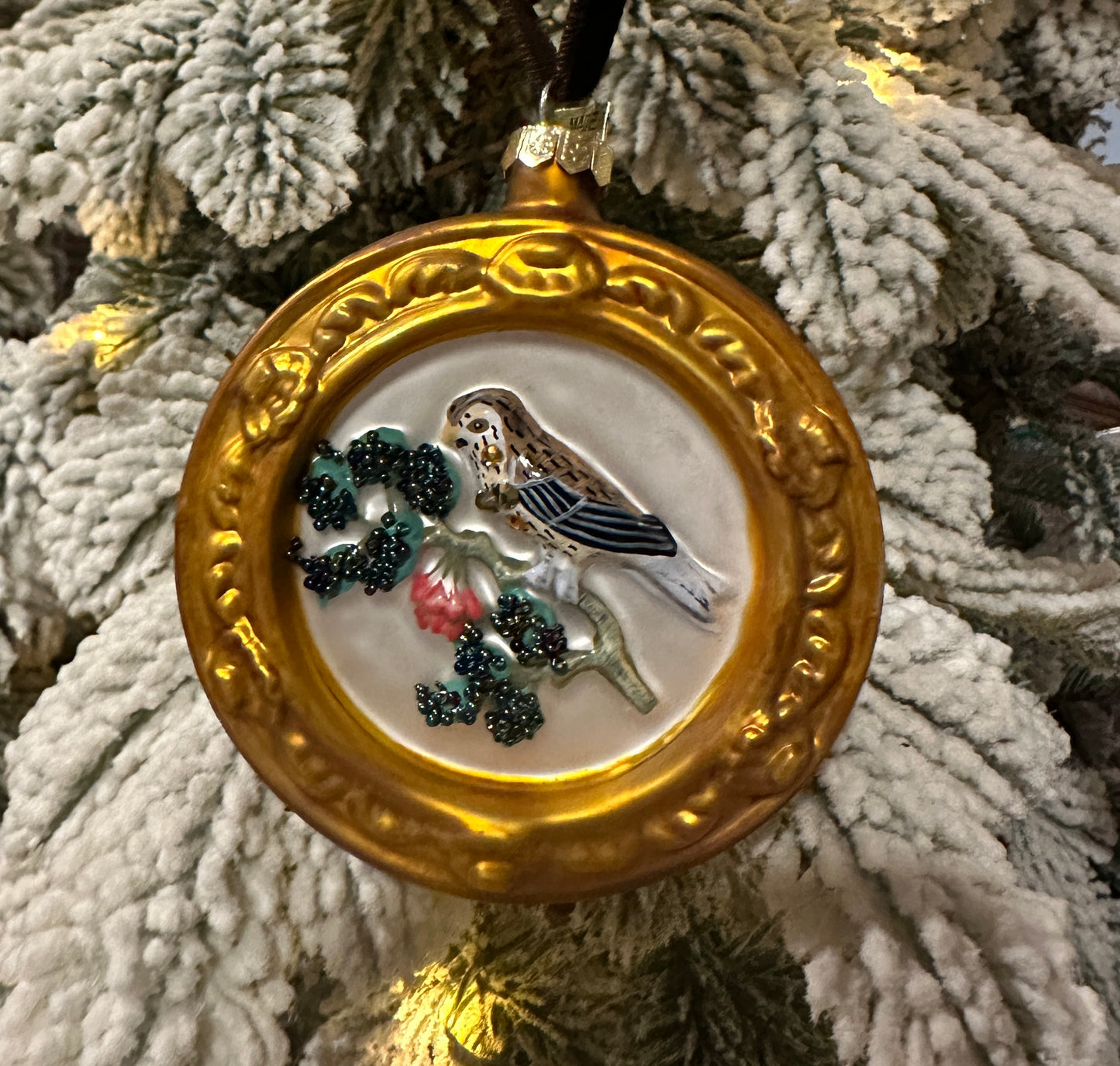 Framed Blackberry Forest Bird Ornament