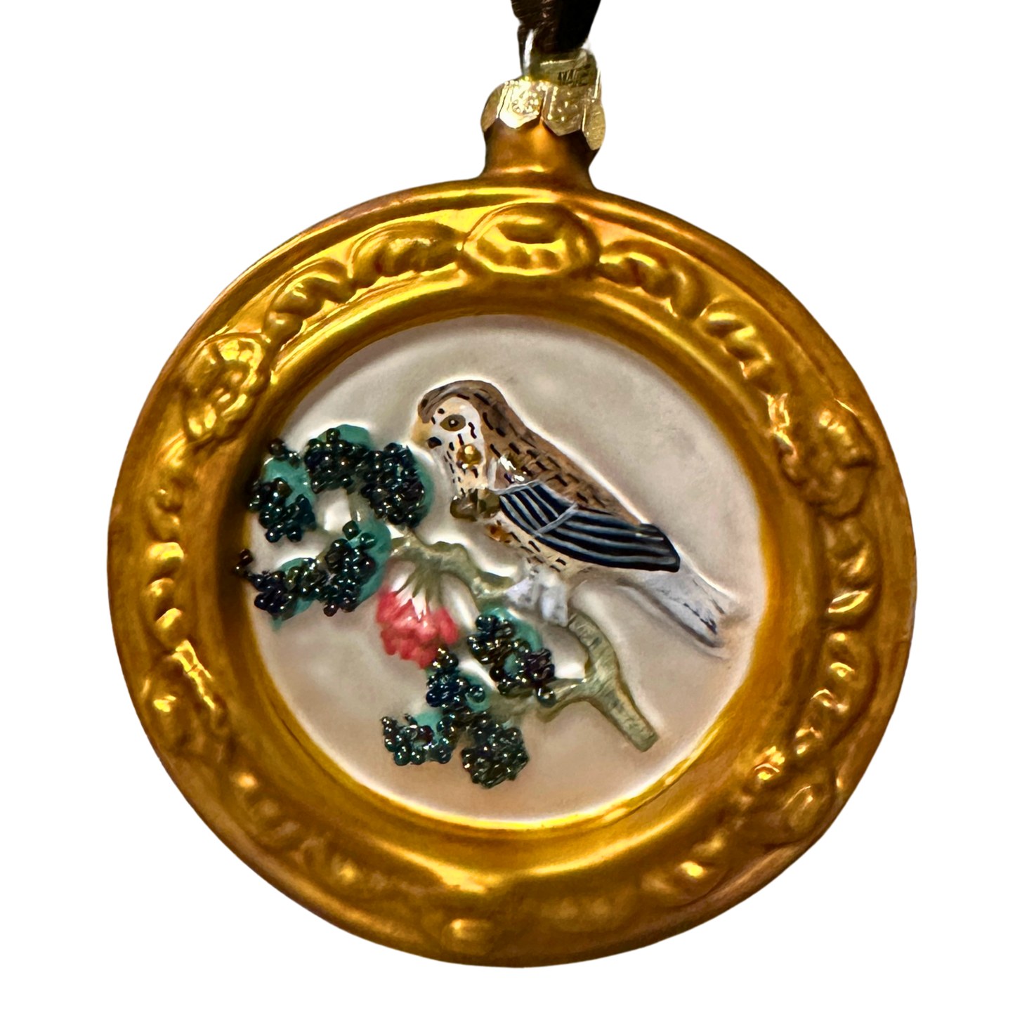 Framed Blackberry Forest Bird Ornament
