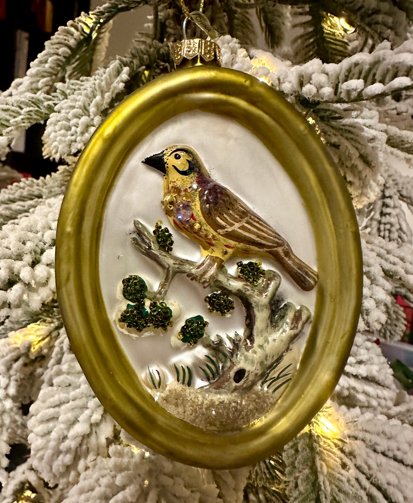 Framed Yellow Meadow Finch Ornament