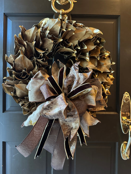 Gold Magnolia Wreath with Bow