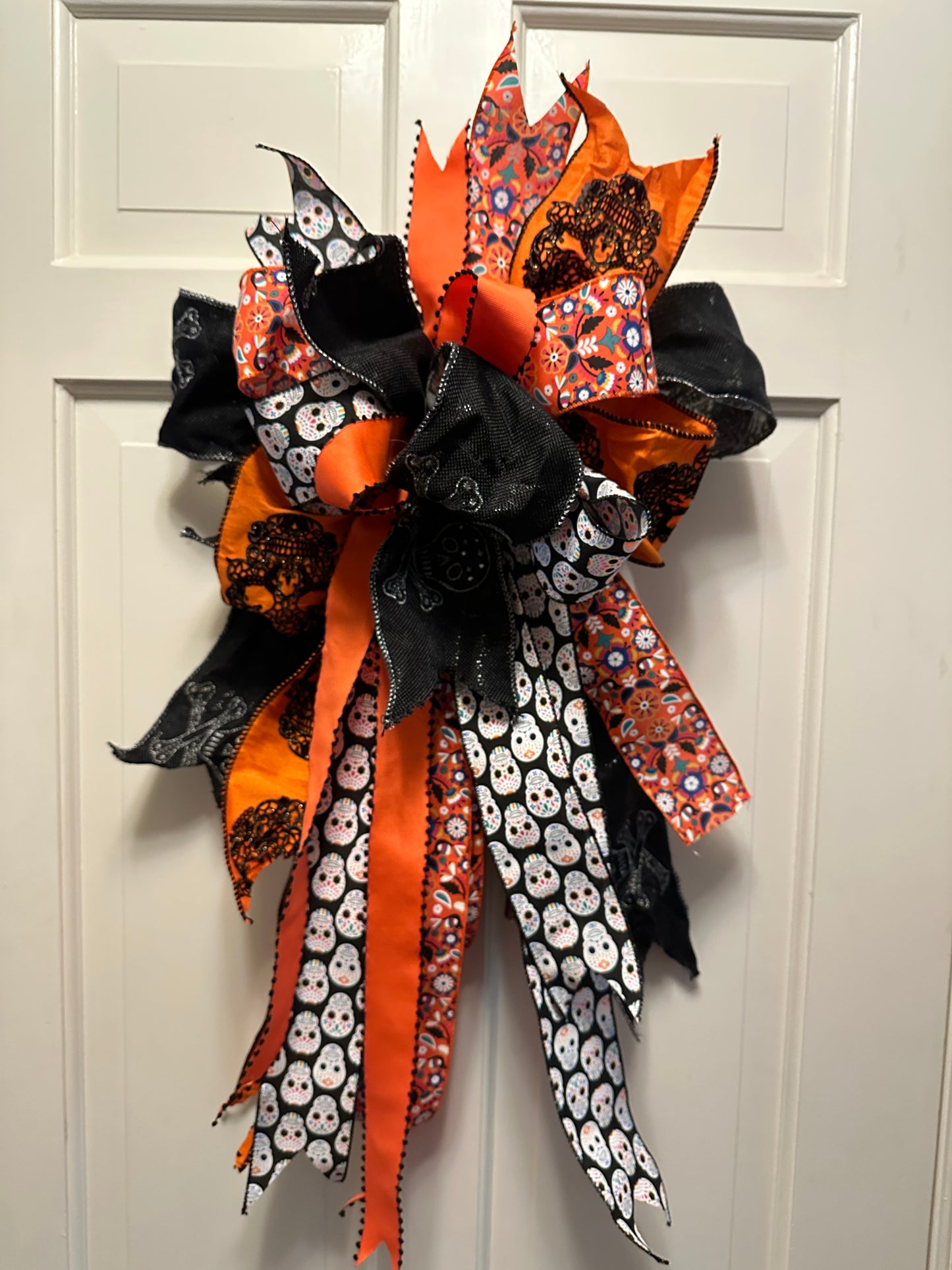 Silver Magnolia Wreath with Halloween Bow